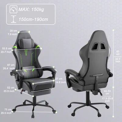 Produktbild von Ergonomischer Gaming-Stuhl – Bürostuhl – Computerstuhl – Verstellbare Höhe – Massagefunktion – Fußstütze