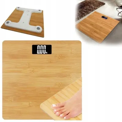 Image de Balance de salle de bain numérique bamboo jusqu’à 180 kg avec LCD, verre trempé 6 mm et précision de mesure 100 g