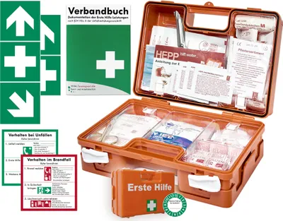 Produktbild von Erste Hilfe Kasten -Paket 1- - aktuelle DIN/EN 13157 für BÜRO & BETRIEBE + DIN/EN 13164 für KFZ - inkl. 1. Hilfe AUFKLEBER & Verbandbuch