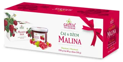 Obrázek produktu pro Dárková sadačaj Malina 20n.s. + džem 210g Malina Grešík