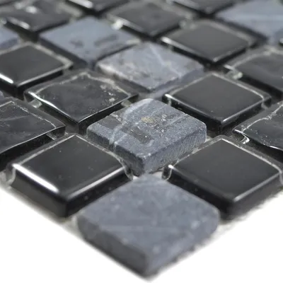 Produktbild von Glas Naturstein Mosaikfliesen Zekova Schwarz Grau