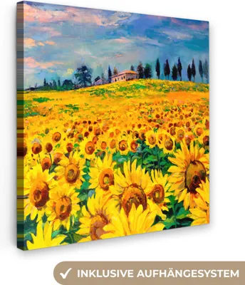 Produktbild von MuchoWow® - Leinwandbilder - Ölfarbe - Gemälde - Blumen - Sonnenblume, Wandbild, Wanddeko Bilder Wohnzimmer, 20x20 cm