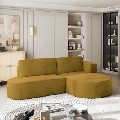 Produktbild von Masseno Ecksofa CORTIO M R-S mit Schlaffunktion L-Form, Sofa mit Bettkasten, Wohnzimmersofa, Couch, Soffa, Bettsofa, Couchgarnitur- Gelb, MONOLITH 48