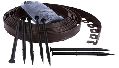 Image de Bordure de parterre souple marron, bordure de pelouse + ancrages, 50 mètres + 150 clous de fixation