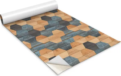 Produktbild von Selbstklebende Möbelfolie - Dekorationsfolie - Tischmöbel - Zuschneidbar - Bunte Holzsechsecke - 100 x 50 cm