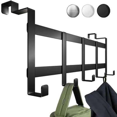 Produktbild von Aurelia Home Türgarderobe zum Aufhängen, Edelstahl, Schwarz - Türgarderobe für die Innenseite mit 5 Haken, Türhakenleiste für die Rückseite, hohe Belastbarkeit