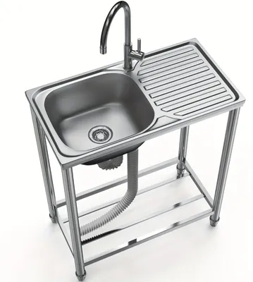 Immagine prodotto di Lavello in acciaio inossidabile per esterno - Lavello da giardino - Lavello mobile - Rubinetto esterno - Unico lavello - 75x40x80 cm