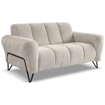 Produktbild von Sofa VOLARE - 2-Sitzer Couch - Moderner Polstersofa - Chenille Storm in Creme, dekorative schwarze Metallbeine
