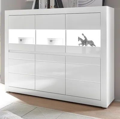 Produktbild von Highboard "Nobile" weiß Hochglanz Stauraumschrank 164 x 131 cm, 12 Fächer