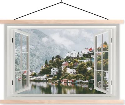 Produktbild von MuchoWow® Textilposter Aussicht - Wasser - Winter 60x40 cm mit holzfarbenen Rahmen - Bilder