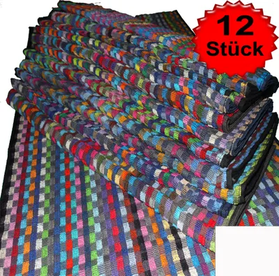 Produktbild von 12 Stück Frottier Handtuch, ca. 50 x 90 cm, robustes Zwirnfrottee, Grubentuch, kariert, Baumwoll Mischgewebe