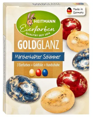 Productafbeelding van Paaseierverf Eierverf - Goudglans - 3 vloeibare kleuren - 4 decoratieve folies - Paaseieren beschilderen