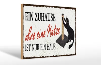 Produktbild von Holzschild Spruch 12x18 cm Zuhause ohne Katze Haus Schild