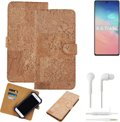 Produktbild von K-S-Trade Hülle kompatibel mit Samsung Galaxy S10 Lite + in ear Kopfhörer Kork Handyhülle Cover  Schutzhülle TPU Case Bumper in Hellbraun, (1x)