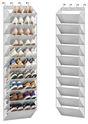 Immagine prodotto di Scaffale a parete per scarpe, capacità per 20 paia, 10 scomparti, colore grigio, ideale per l'ingresso