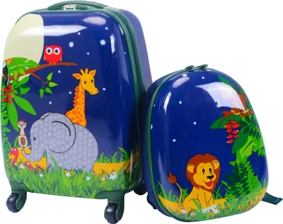 Produktbild von Kinderkoffer-Set Kiderkoffer mit Rucksack, Kindertrolley Kindergepäck, Handgepäck Reisegepäck Hartschalenkoffer für Kinder, 16 Zoll + 12 Zoll (Dunkelblau)