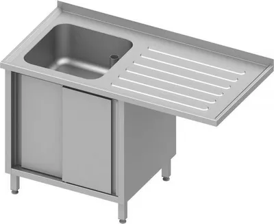 Produktbild von Spülschrank mit Schiebetüren und Überstand 1300x700x900 mm, mit einem Becken links, mit Aufkantung, verschweißt