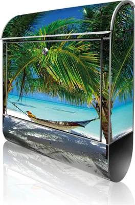 Produktbild von banjado Design Briefkasten Stahl silber mit Zeitungsfach pulverbeschichtet "Strand" 38x46x12,5cm & 2 Schlüssel - Postkasten A4 Einwurf inkl. Montagematerial [BK 10027]
