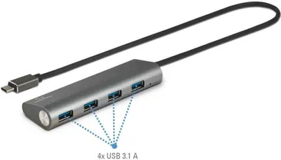 Produktbild von Renkforce RF-3374944 USB-Hub 4 Port USB-A USB 3.2 Gen1 5 GBit/s mit Aluminiumgehäuse Silber