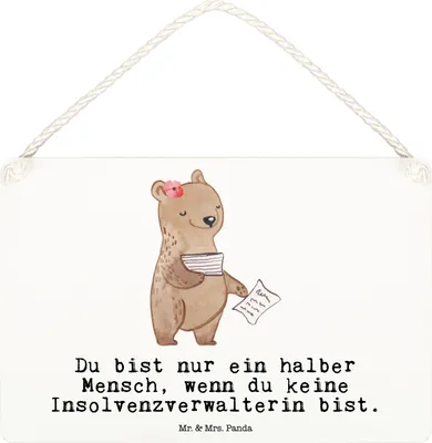 Produktbild von Mr. & Mrs. Panda Holzschild Insolvenzverwalterin Herz DIN A6 - Weiß - Geschenk, kleine aufmerksamkeit, Schild, Wandbild Holz, hängeschild, Türschild