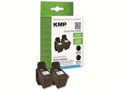 Immagine prodotto di KMP H11D - Confezione da 2 pezzi - 19 ml - Schwarz - Compatibile - non soggetto a usura - Tintenpatrone (Alternative zu: HP 56, HP C6656AE)