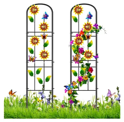 Produktbild von Rankgitter 2er Set, Metall-Rankzaun, Freistehendes Garten-Spalier zum Stecken, Gartendekoration Rosengitter Gartenzaun, Rankhilfe für Rosen und Kletterpflanzen, 151,5 x 28 cm