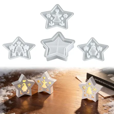 Produktbild von Silikonformen Weihnachten Stern Kerzenhalter 4 Stück Gießform Epoxidharz Teelichthalter