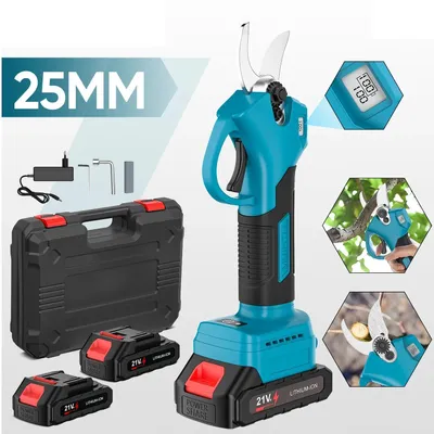 Image de Sécateur électrique sans fil de 25 mm - Moteur sans balais - Capacité de coupe jusqu'à 25 mm - Fonctionnement sans fil avec batterie 21V - Idéal pour le jardin, les arbres et les arbustes