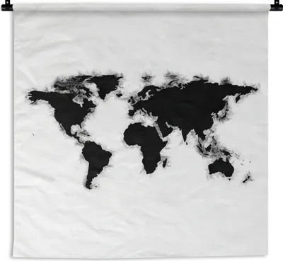 Produktbild von MuchoWow® Wandteppich Wandbehang Weltkarte - Schwarz - Aquarell 150x150 cm Tapisserie Dekoration Wandtuch - Wohnaccessoires - Modernes