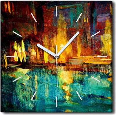 Produktbild von Coloray Uhr auf Leinwand 30x30 cm Wand Uhr Dekoration Wohnzimmer Segeltuch weiße Zeiger -Abstraktion. Venedig Nacht