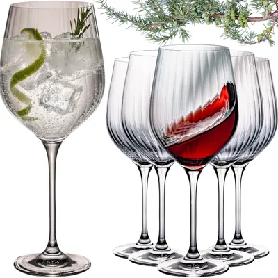 Produktbild von IMPERIAL glass geriffelte Gin Tonic Gläser Set 6x 450ml – Gin Gläser aus Crystalline Glas Serie "London" Spülmaschinenfest