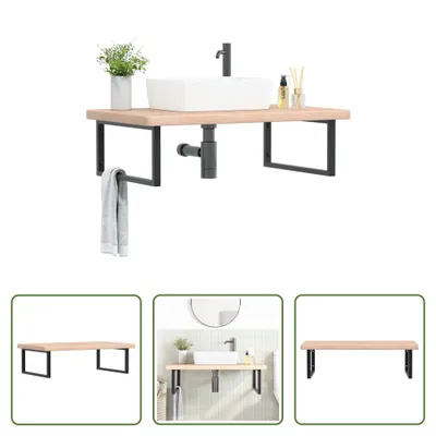Imagen del producto de Encimera para lavabo "The Living Store" con soporte de acero y madera maciza de roble