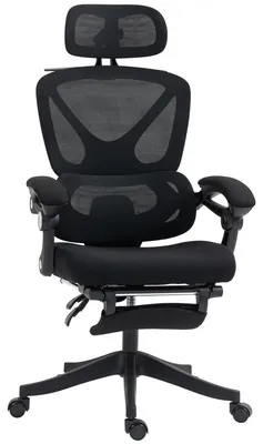 Imagen del producto de Silla de Escritorio de Malla Reclinable con Reposacabezas Soporte Lumbar Reposapiés y Altura Regulable Carga 135kg Negro