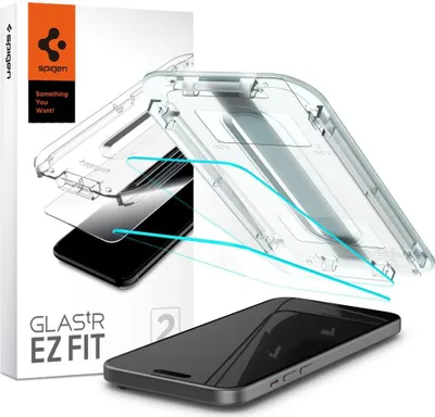 Produktbild von Spigen Glas-Montagerahmen EZ FIT 2 Pack AGL06903 Displayschutzfolie Kompatibel mit iPhone 15 - Transparent