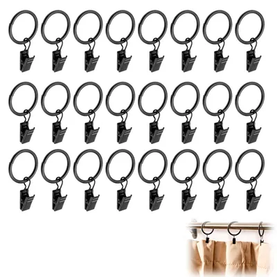 Metall-Vorhangclips mit Ringen, 24 Stück, schwarz, 32 mm Ø