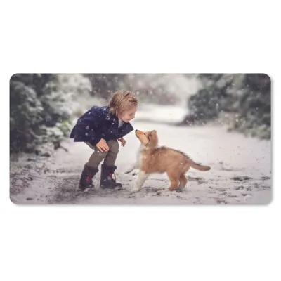 Produktbild von MuchoWow® Mauspad Mousepad Hund - Kind - Schnee 60x30 cm - Mousepads - Maus Mat - Pad - Mausunterlage - Nachhaltig
