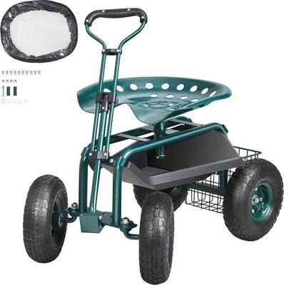 Produktbild von Famanu Gartenhocker mit Rädern - Ergonomischer Hocker mit drehbarem Sitz - Grün