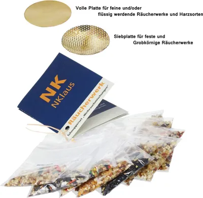 Produktbild von 12tlg Set 10x Räucherwerk 1x Räuchersiebe 1x Plättchen Gold für Weihrauchbrenner