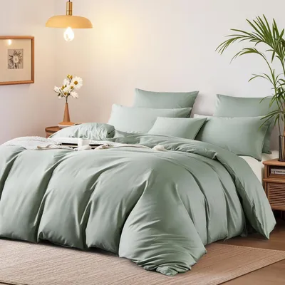 Produktbild von Bettwäsche Set 220x240 cm Baumwolle Mako Satin Salbeigrün 2 Kissenbezüge 80x80 cm