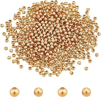 Immagine prodotto di 500 sfere in acciaio inossidabile 304 color oro, distanziatori rotondi, sfere metalliche, piccole sfere lisce per la lavorazione di gioielli, diametro di circa 3 mm