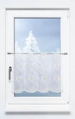 Produktbild von Scheibengardine Plauener Spitze - Schweifstern  (Bx H) 96cm * 49cm Weiß/weiß-gold