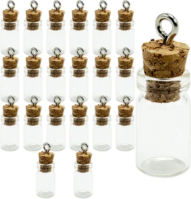 Imagen del producto de Mini botellas de vidrio con tapón de corcho, 20 unidades, transparentes, para decoración