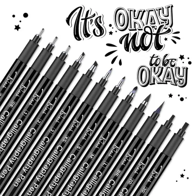 Produktbild von Kalligraphie-Stifte Set 12 Stück Schwarz – Fineliner & Pinselspitzen für Anfänger