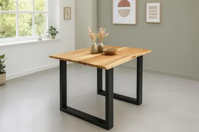 Produktbild von Möbelretoure Esstisch Baumkante 80 x 80 cm massiv Akazie natur U-Gestell schwarz QUINTUS