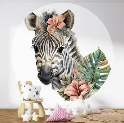Produktbild von Runde Tapete / Kreis Kinder - Lumaléa - Zebra - Premium-Papier 185 g, abwaschbar - Durchmesser 130 cm