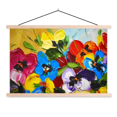 Produktbild von MuchoWow® Textilposter Ölfarbe - Malerei - Blumen 60x40 cm mit holzfarbenen Rahmen - Bilder