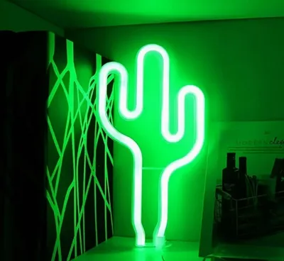 Produktbild von LED Kaktus Lampe - Neon Grün - Wandmontage - USB & Batterie - Stimmungslicht für Mancave, Bar oder Zimmer - Dekorative Tischlampe