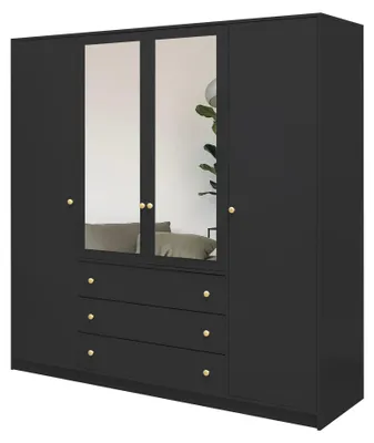 Produktbild von Masseno Drehtürenschrank GALIO 196/200/57,5 cm 4-türig mit Spiegel Schwarz