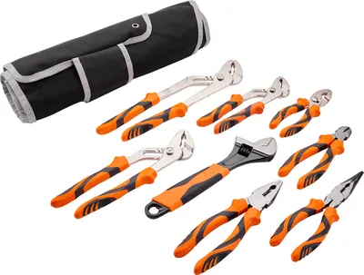 Produktbild von SucceBuy Zangensatz, 8-teilig, Kohlenstoffstahl, 12"/10"/8" Rillengelenkzange, 8" Linienrichterzange, 6" Wasserpumpenzange, 8" Spitzzange, 6" Seitenschneider