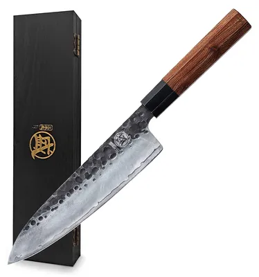 Produktbild von Gyuto-Messer 22 cm - Handgeschmiedetes Küchenmesser - Hochkohlenstoffstahl - Rosettenholzgriff